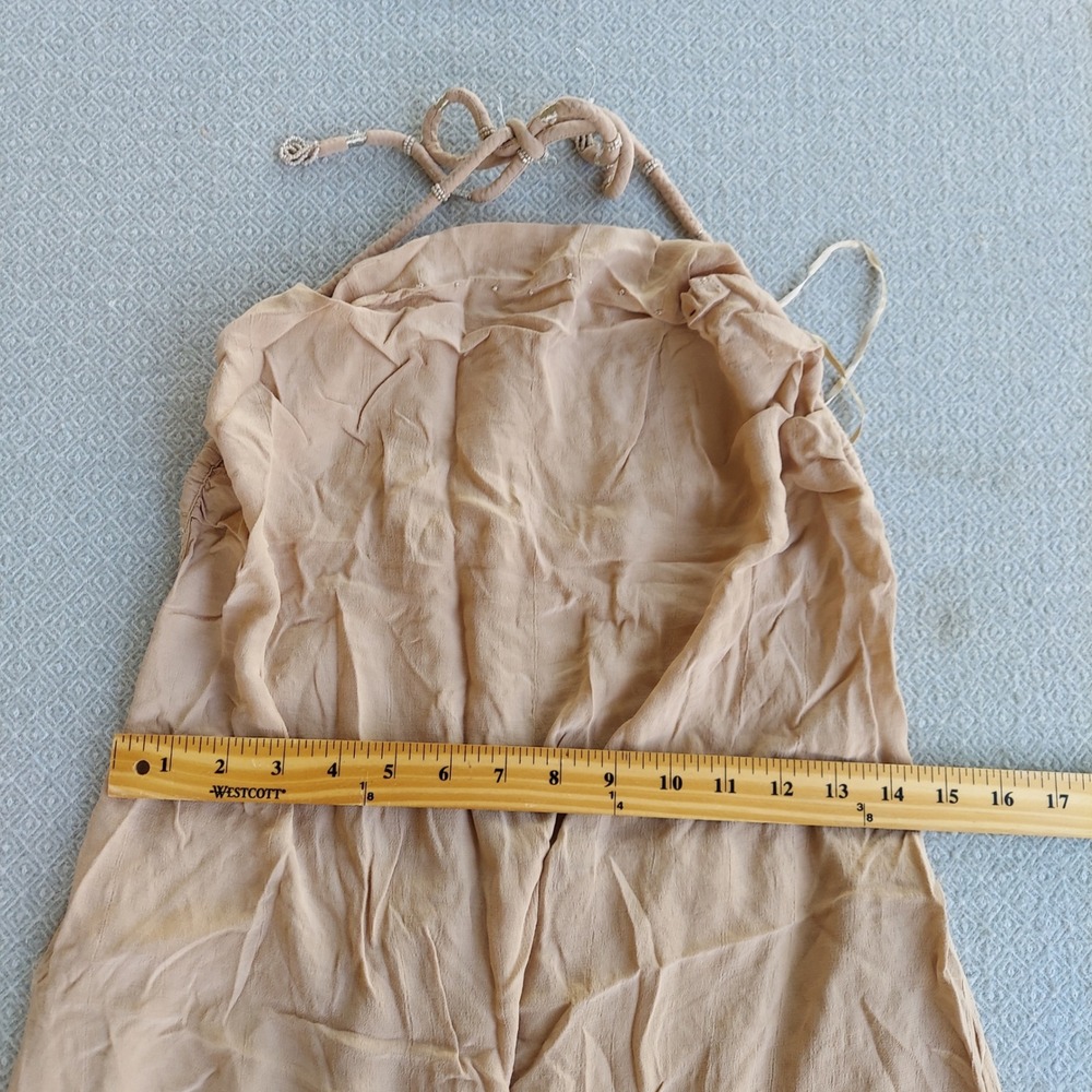 Zara Dress Women XL Tan Halter Neck Maxi Open Back Braided Strap Summer Boho - Picture 3 of 5